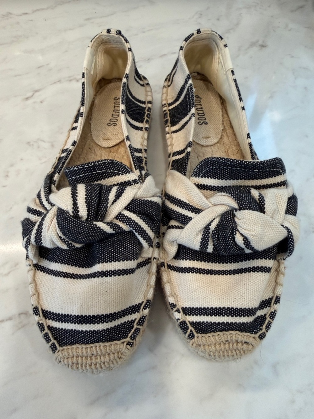 Soludos Solids Striped Knotted Platform Espadrille - Black & Cream NWOT